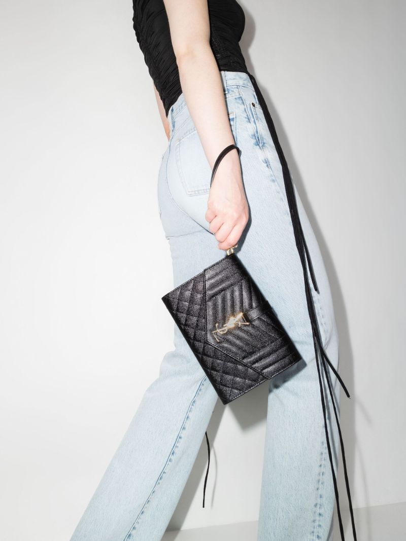 Black Envelope Leather Clutch Bag