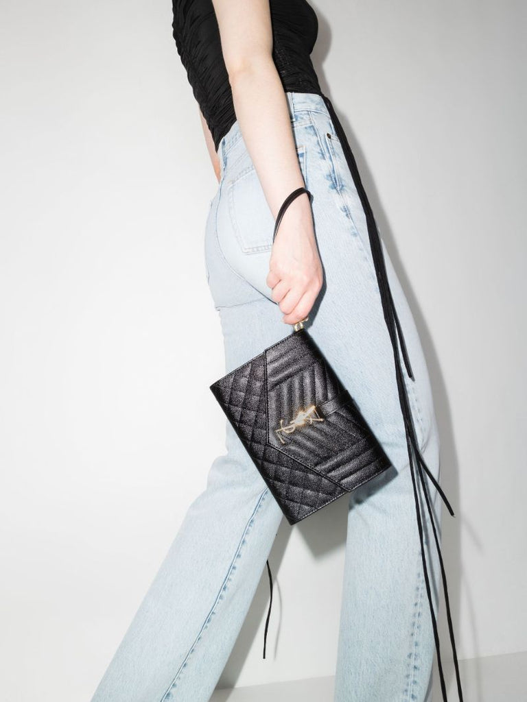 Black Envelope Leather Clutch Bag