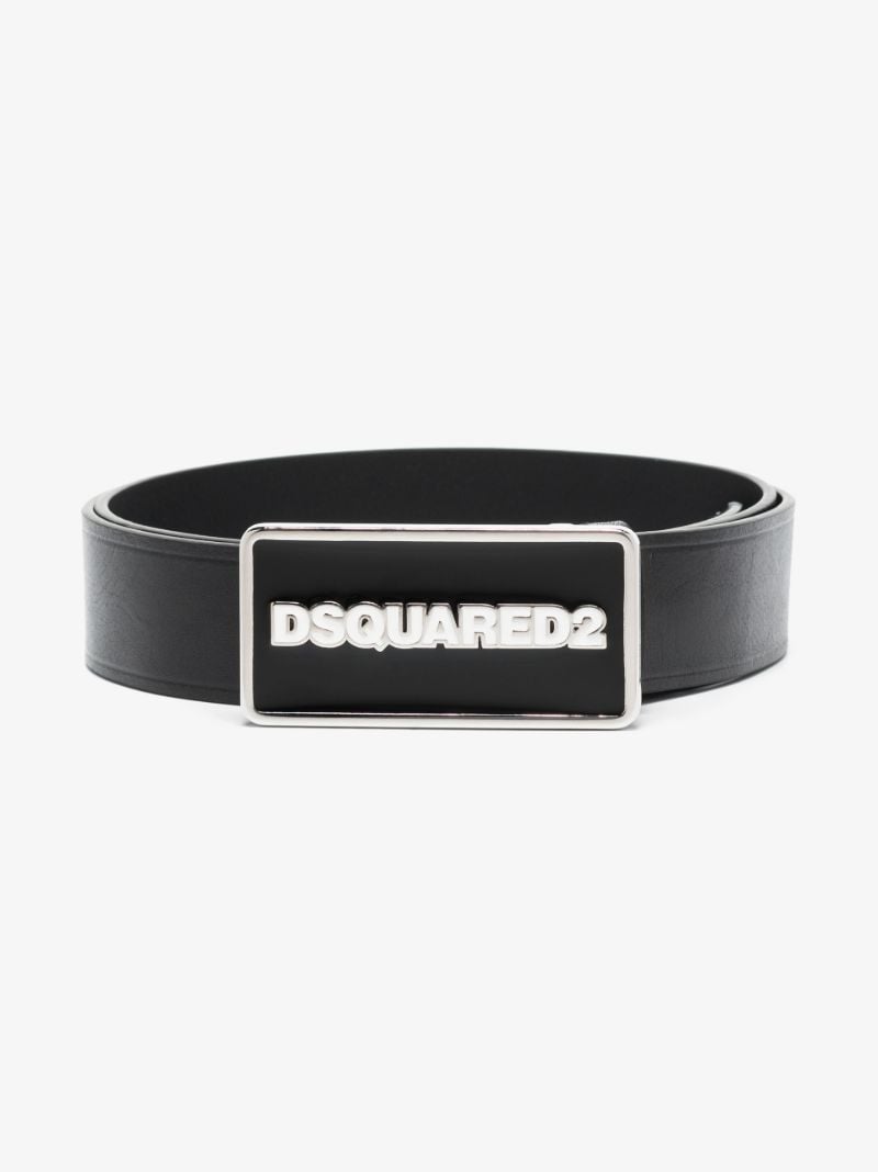 Black Logo Buckle Leather Belt