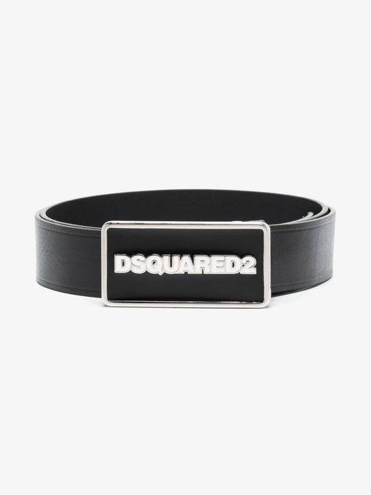 Black Logo Buckle Leather Belt