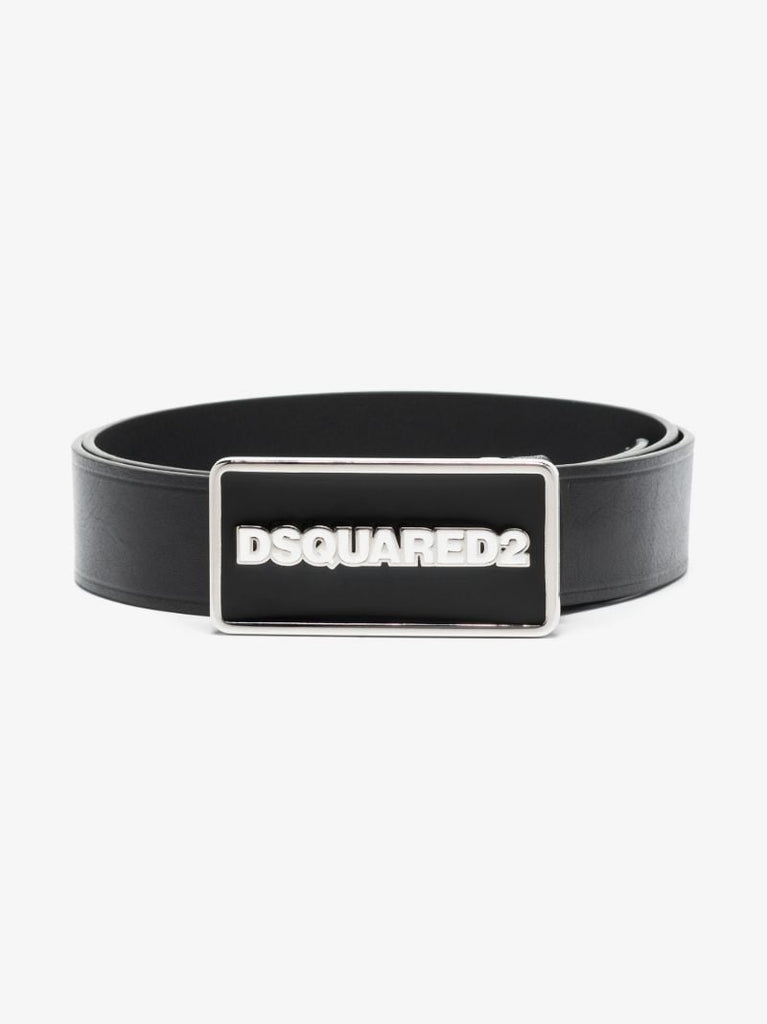 Black Logo Buckle Leather Belt