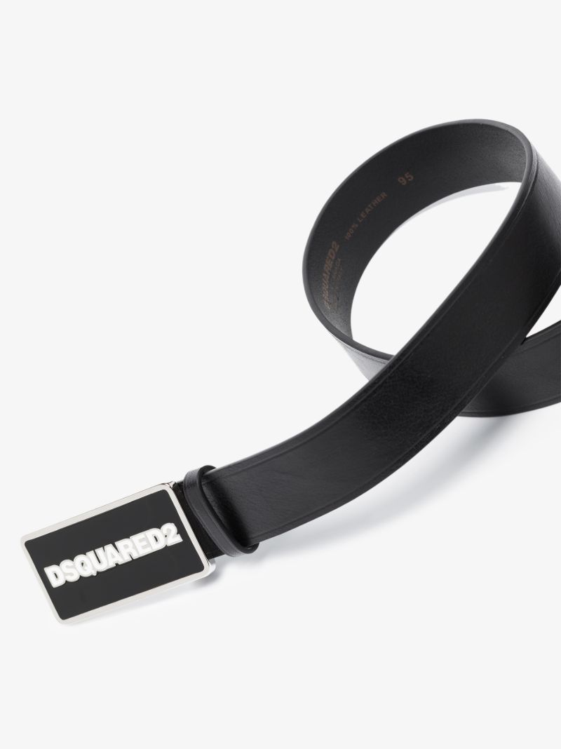 Black Logo Buckle Leather Belt
