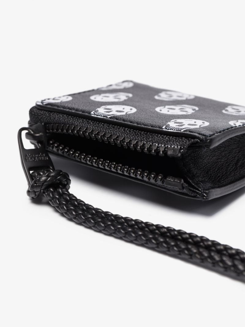 Black Skull Print Leather Coin Purse