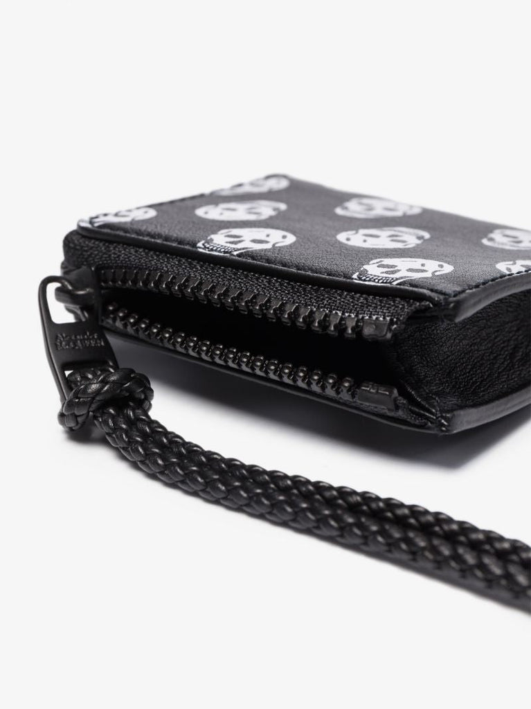 Black Skull Print Leather Coin Purse