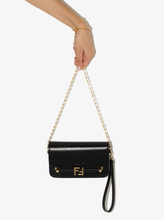 Black Logo Plaque Leather Clutch Bag