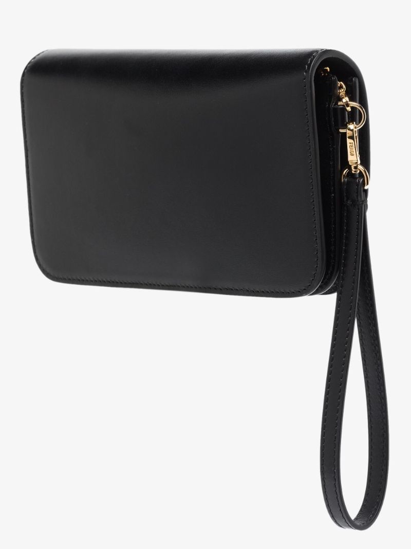 Black Logo Plaque Leather Clutch Bag