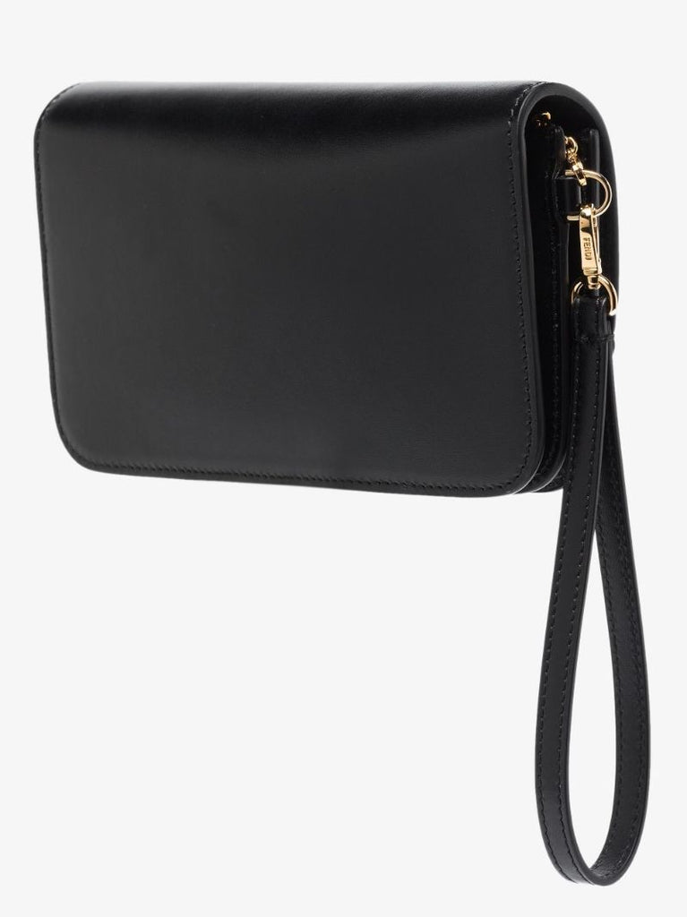Black Logo Plaque Leather Clutch Bag