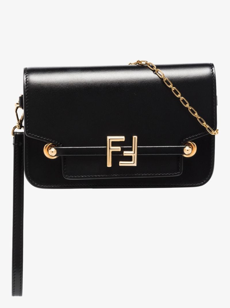 Black Logo Plaque Leather Clutch Bag