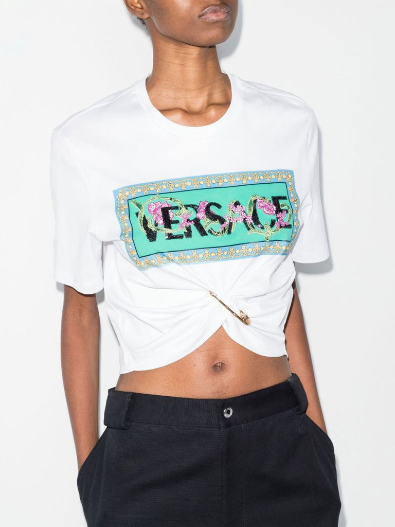 Knot Front  Cropped Cotton T-shirt