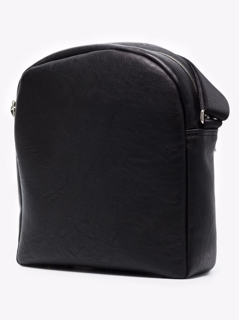 Black Logo Print Leather Cross Body Bag