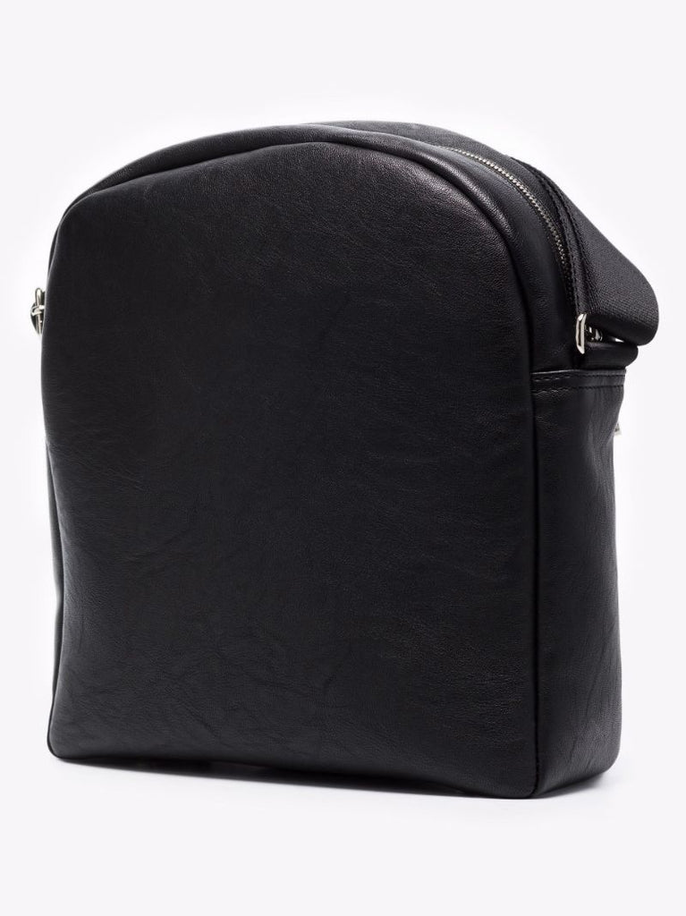 Black Logo Print Leather Cross Body Bag