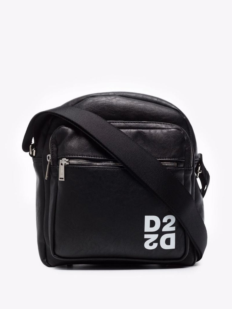 Black Logo Print Leather Cross Body Bag