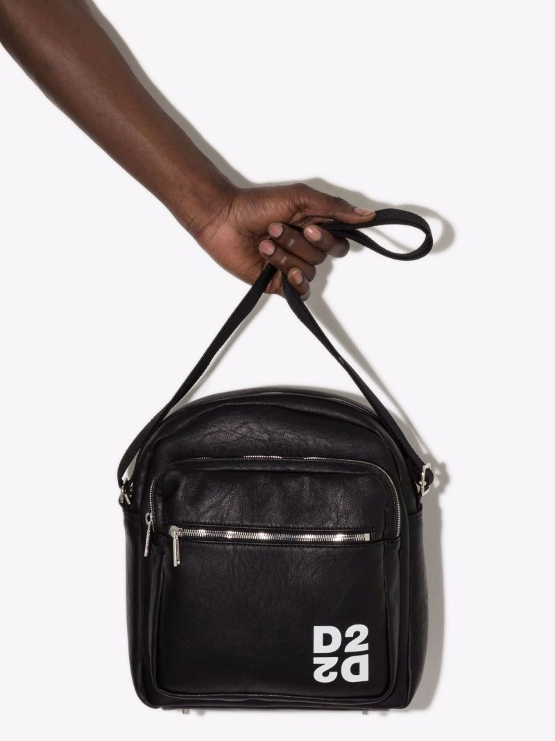 Black Logo Print Leather Cross Body Bag