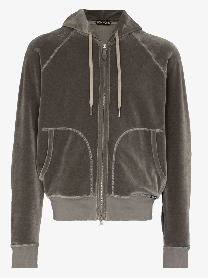Zip-up Cotton Velour Hoodie