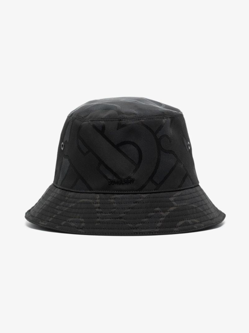 Black Monogram Print Bucket Hat
