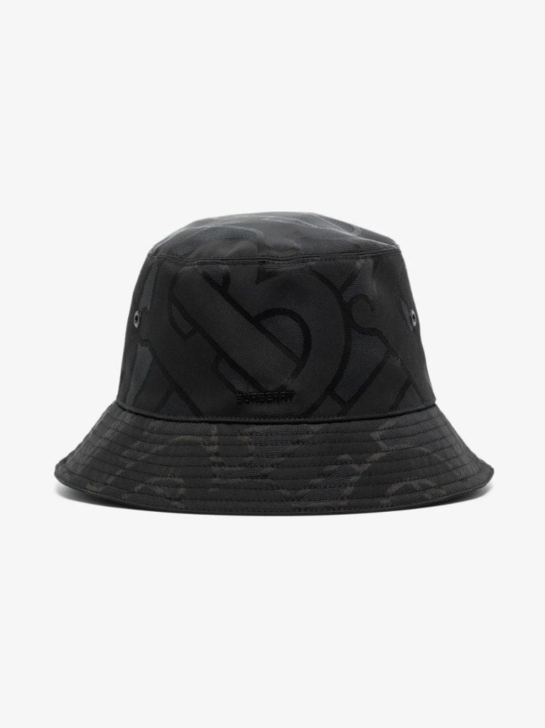 Black Monogram Print Bucket Hat
