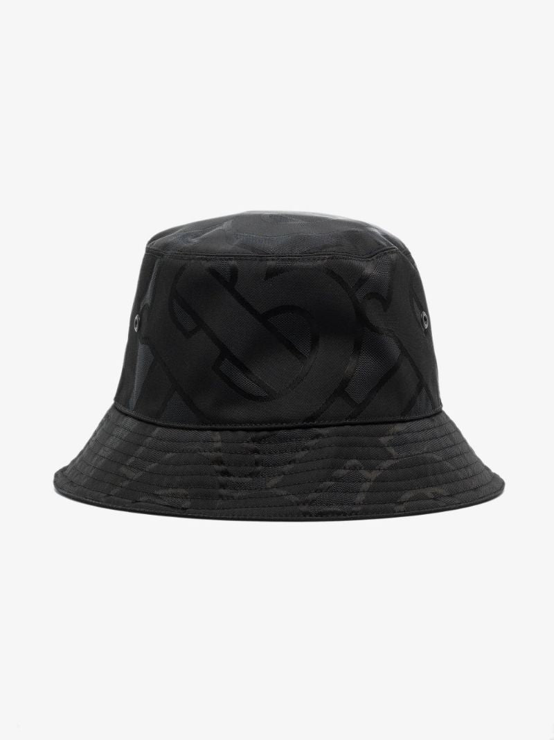Black Monogram Print Bucket Hat