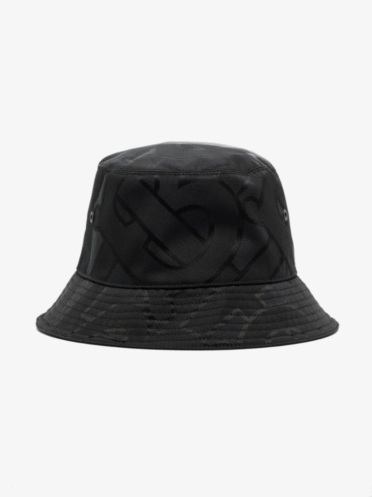 Black Monogram Print Bucket Hat