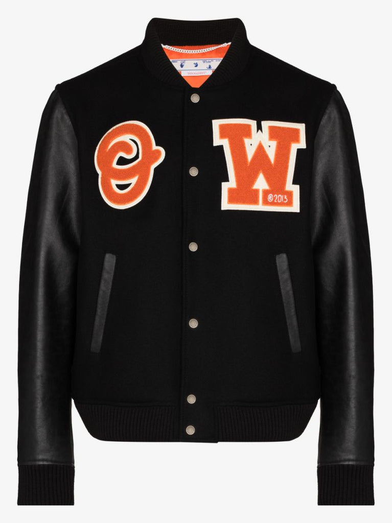 Black Logo Patch Varsity Jacket