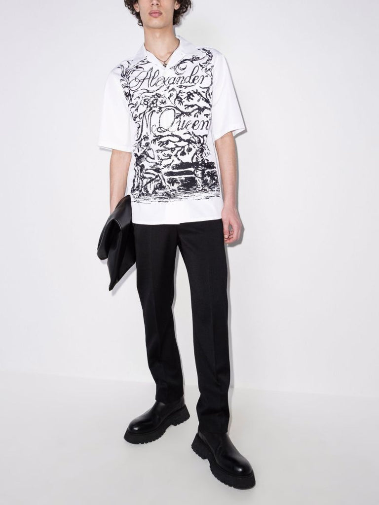 Logo Print Short Sleeve Cotton Shirt