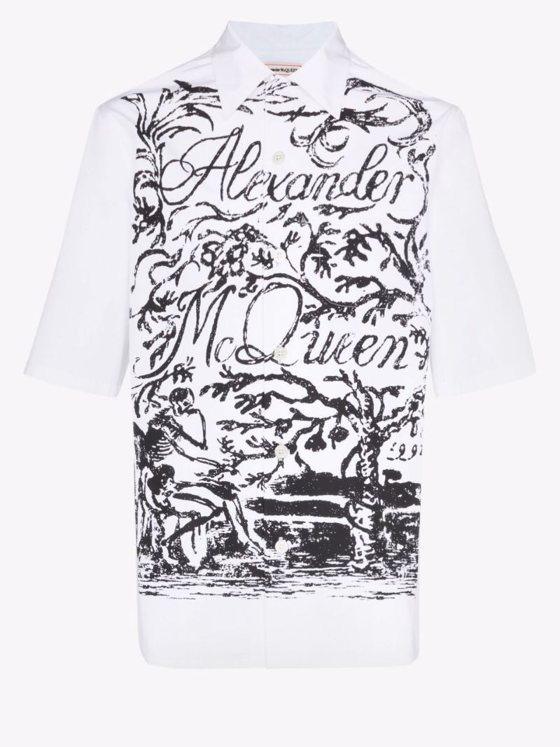 Logo Print Short Sleeve Cotton Shirt