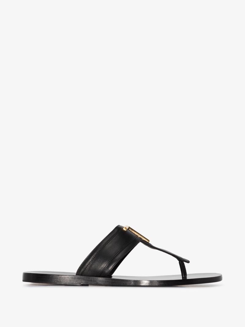 Black Logo Leather Sandals
