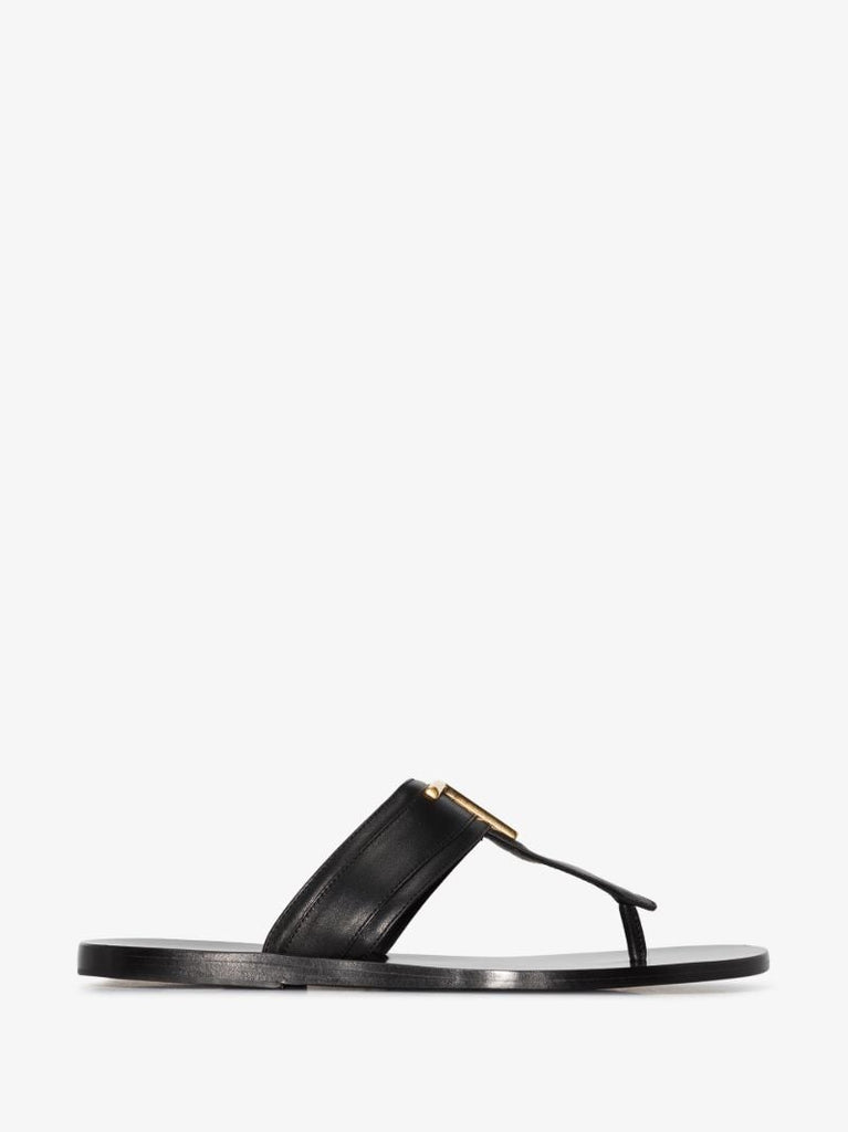 Black Logo Leather Sandals