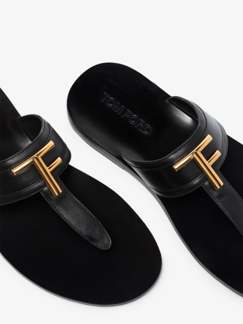 Black Logo Leather Sandals