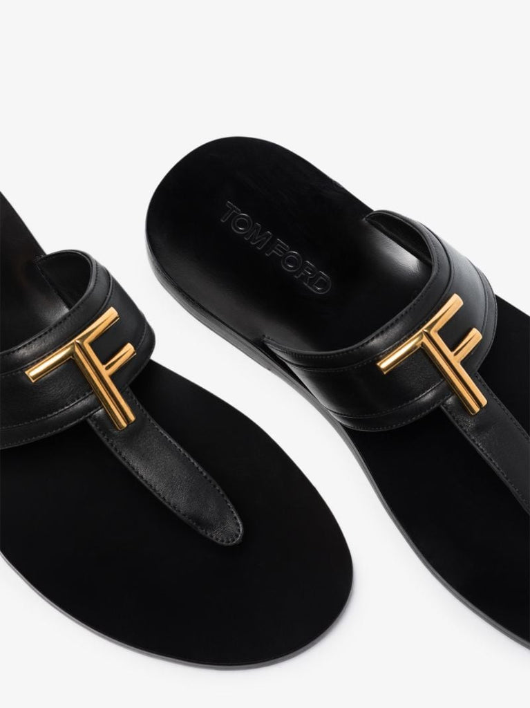 Black Logo Leather Sandals