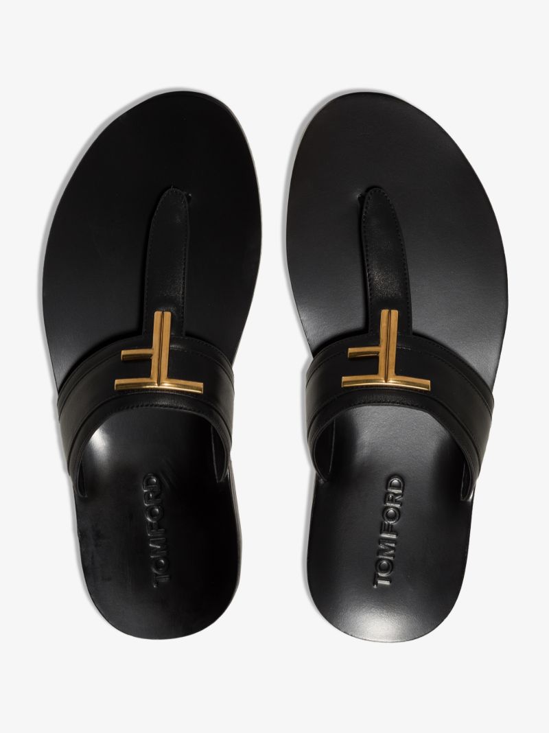 Black Logo Leather Sandals