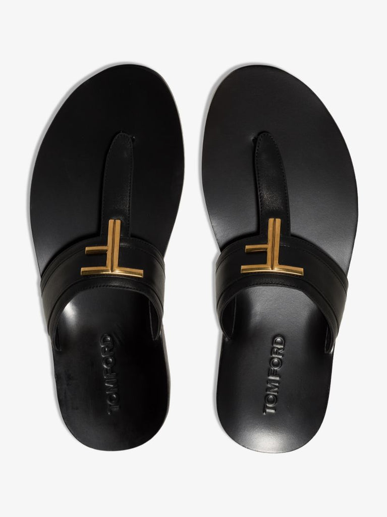 Black Logo Leather Sandals