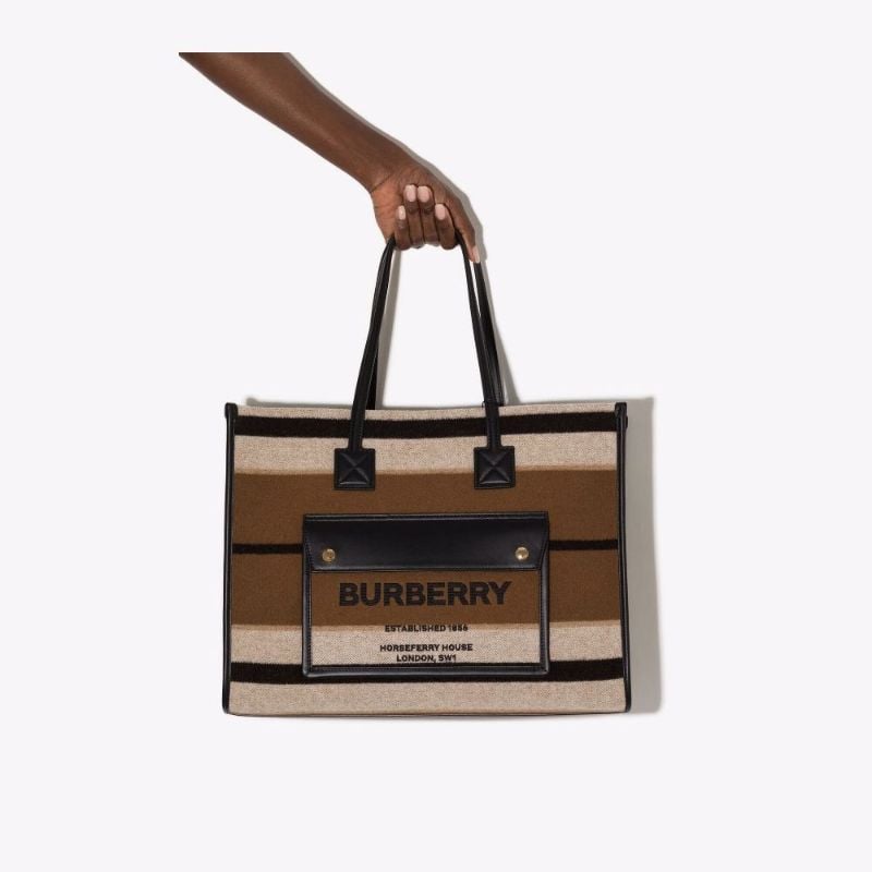 Brown Freya Medium Striped Wool Tote Bag