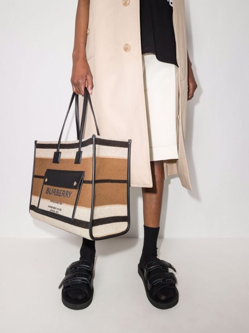 Brown Freya Medium Striped Wool Tote Bag
