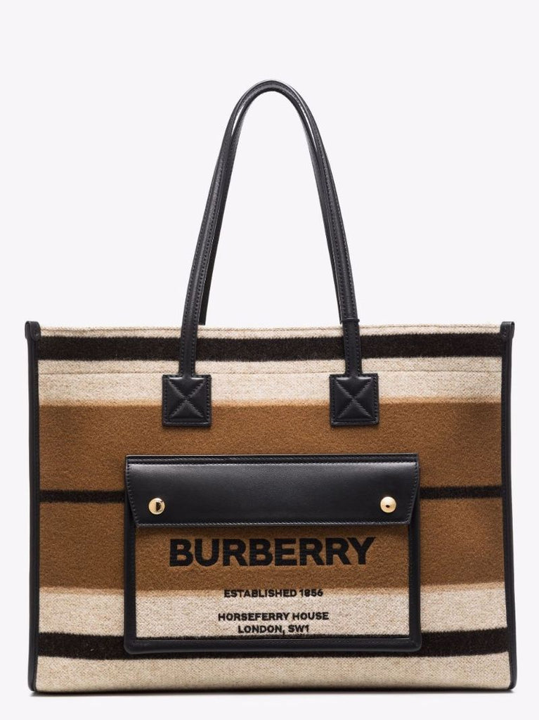 Brown Freya Medium Striped Wool Tote Bag