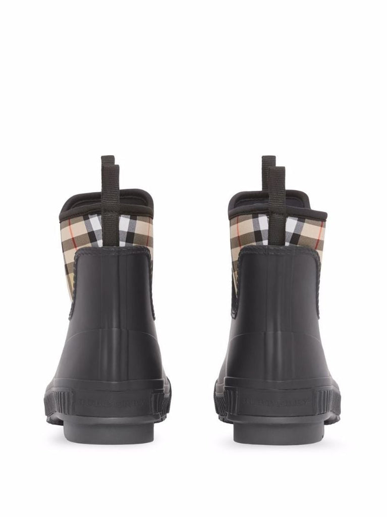 Black Vintage Check Rubber Rain Boots