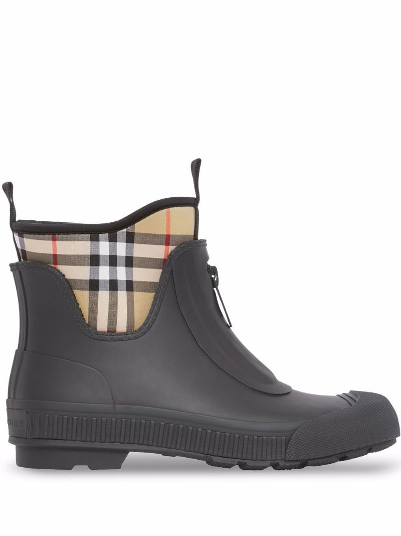 Black Vintage Check Rubber Rain Boots