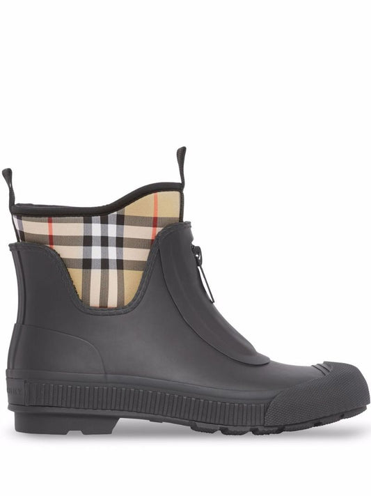 Black Vintage Check Rubber Rain Boots
