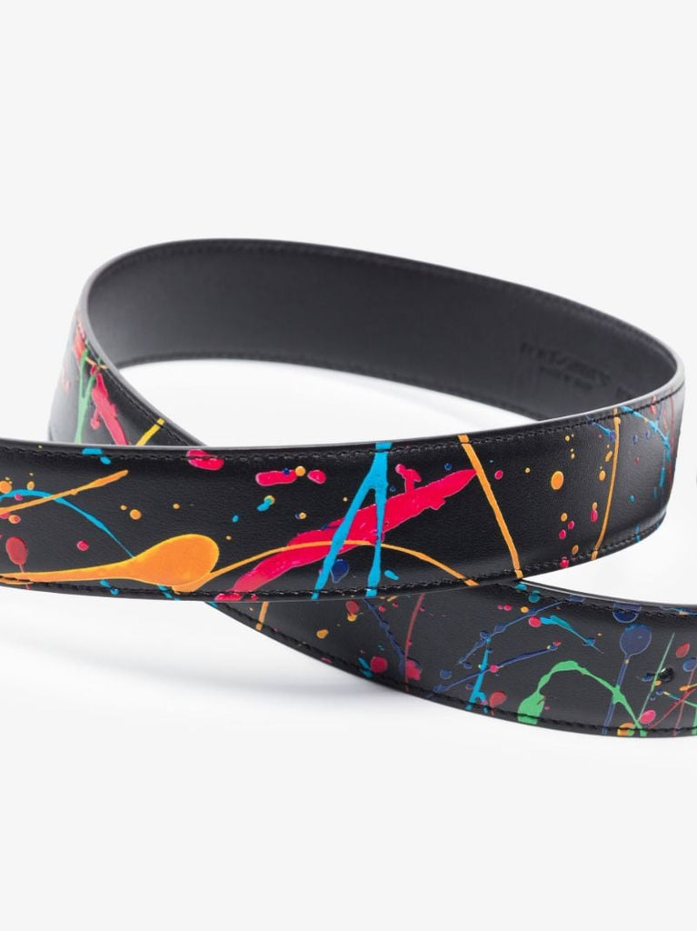 Black Paint Splatter Leather Belt