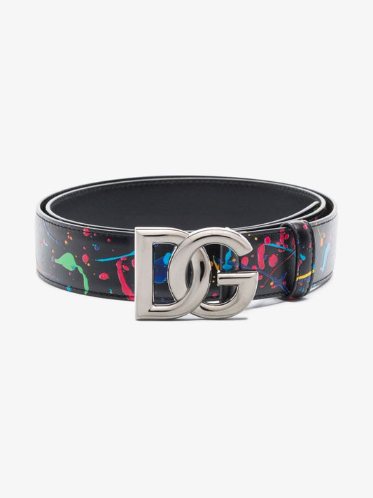 Black Paint Splatter Leather Belt