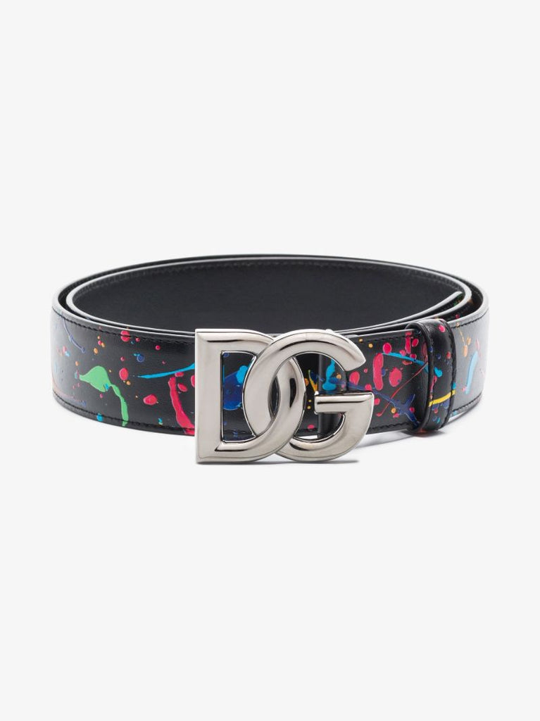 Black Paint Splatter Leather Belt