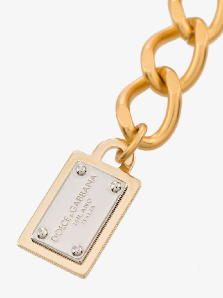 Gold Tone Logo Pearl Chain Bracelet