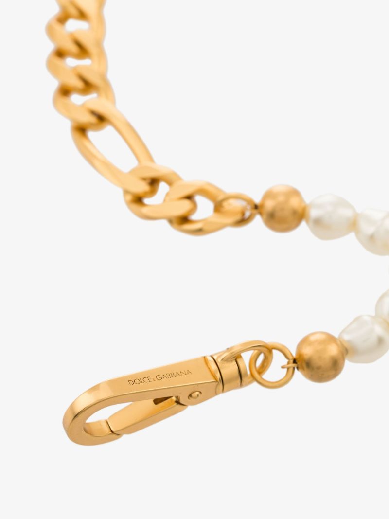 Gold Tone Logo Pearl Chain Bracelet