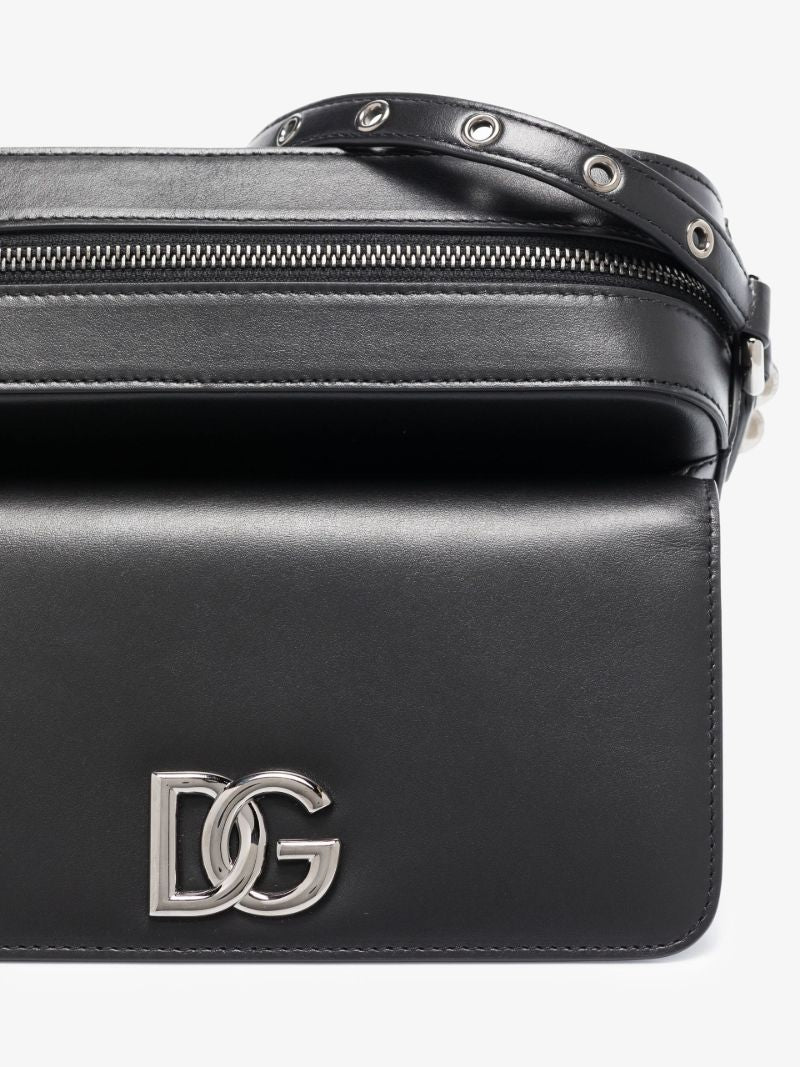 Black Logo Leather Cross Body Bag