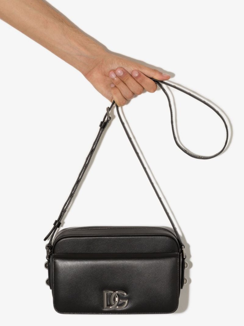 Black Logo Leather Cross Body Bag