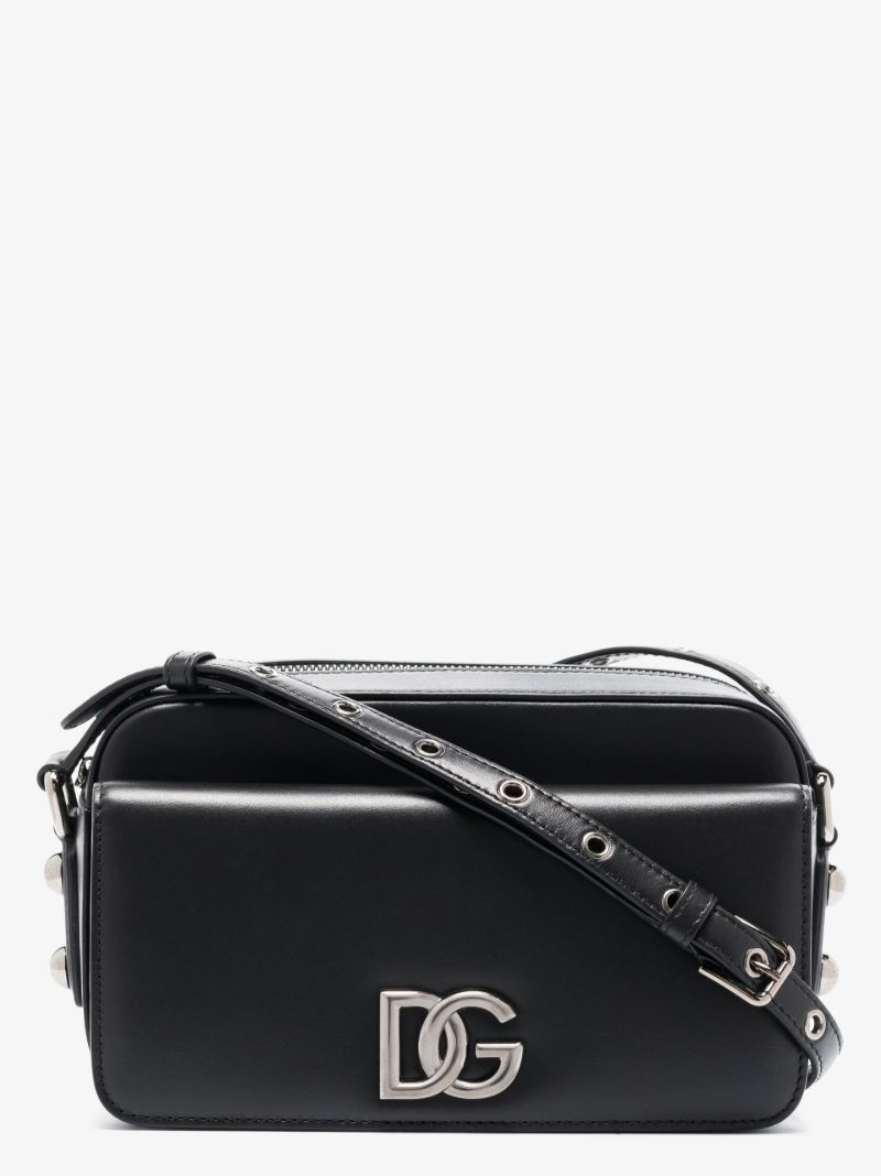 Black Logo Leather Cross Body Bag