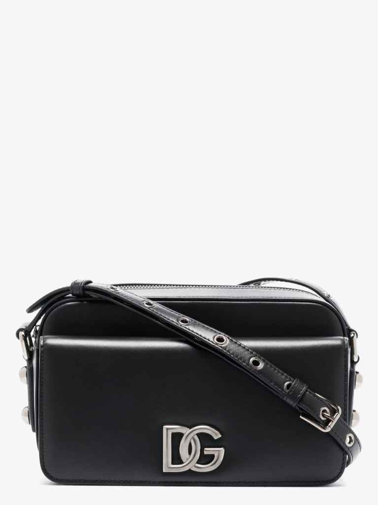 Black Logo Leather Cross Body Bag