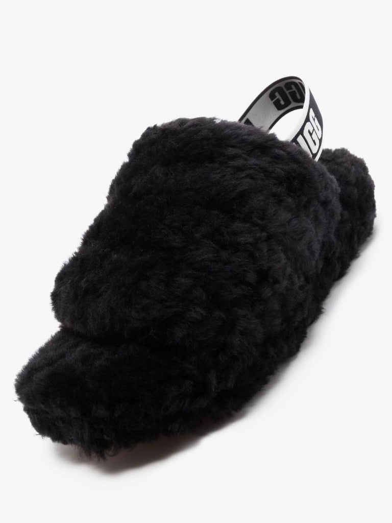 Black Fluff Yeah Flatform Shearling Slippers