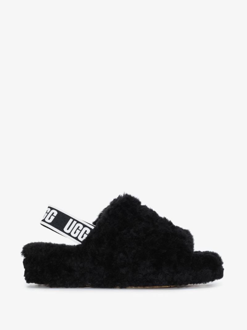 Black Fluff Yeah Flatform Shearling Slippers