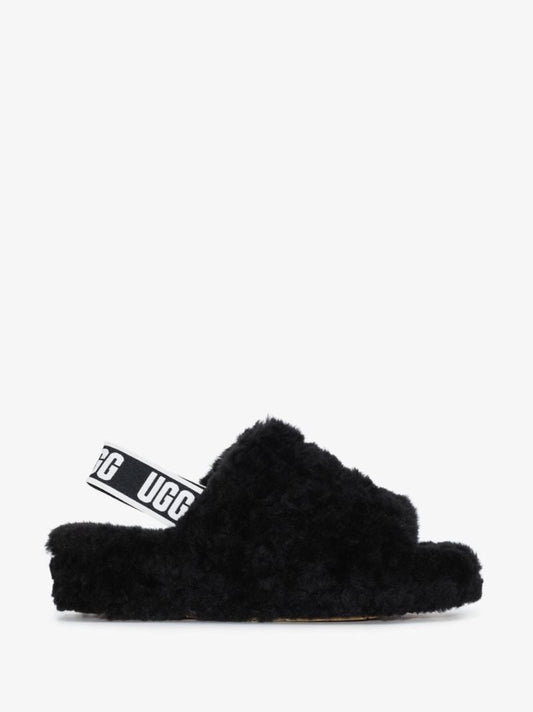 Black Fluff Yeah Flatform Shearling Slippers