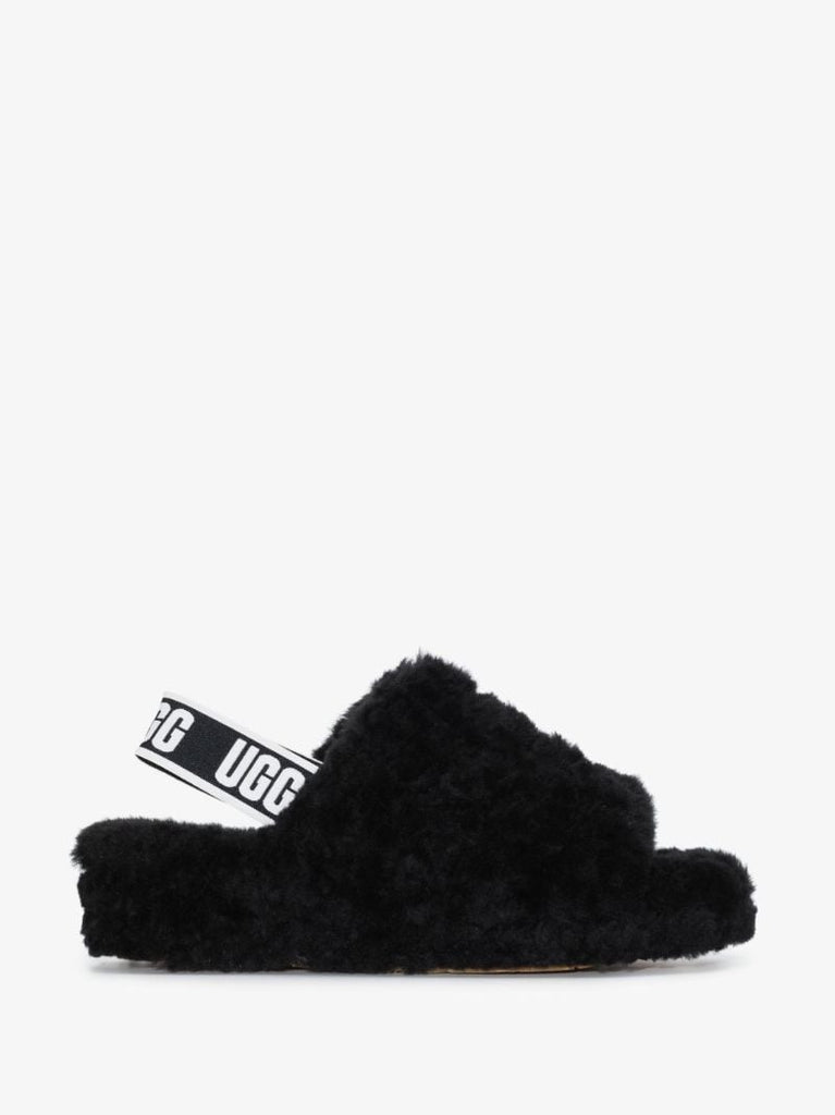 Black Fluff Yeah Flatform Shearling Slippers